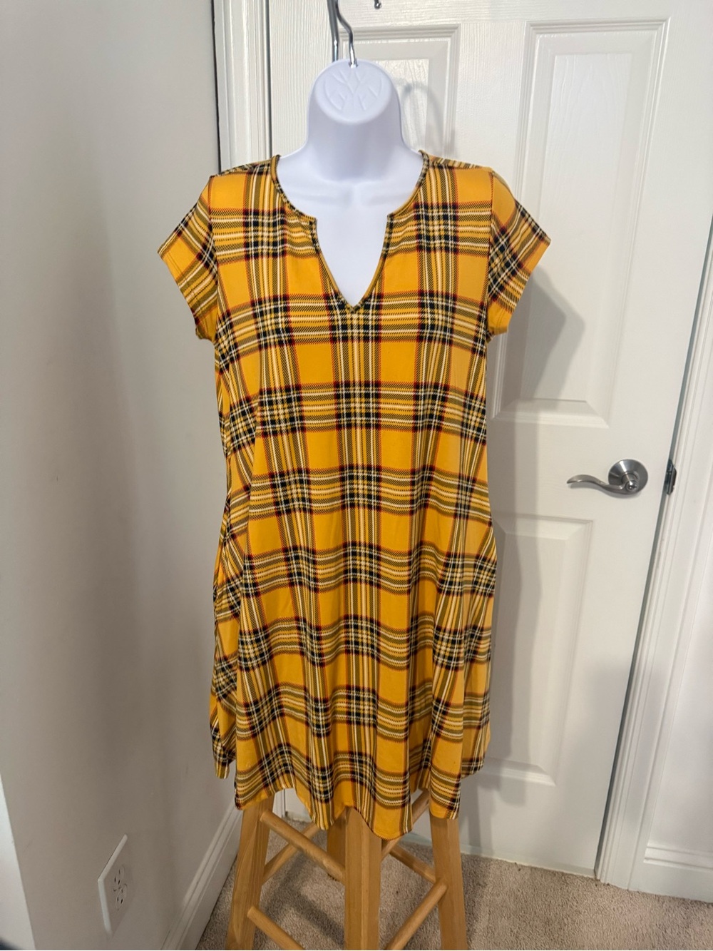 Plaid V-Neck Shift Dress- Great for Fall!